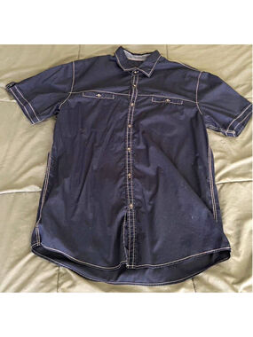 Michael Brandon Men's XL Solid Blue Short Sleeve Button-Front Shirt